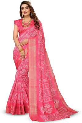 Moda Rapido Printed Bandhani Cotton Blend Saree(Orange)