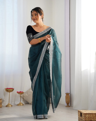LeeliPeeri Designer Embellished Bollywood Net Saree(Green)