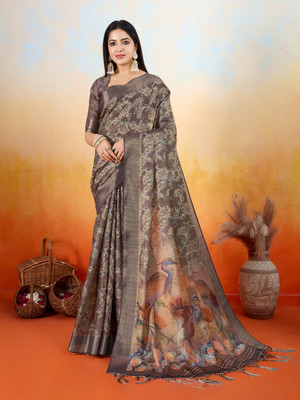 Tasrika Woven Kalamkari Tissue Saree(Brown)