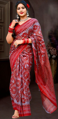 Tareni Printed Sambalpuri Pure Cotton Saree(Grey)