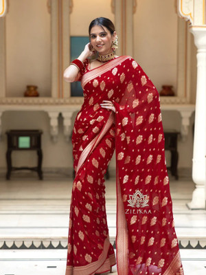 SHREE GHANSHYAM FASHION Self Design, Solid/Plain, Printed, Striped, Woven, Embellished Banarasi Cotton Silk Saree(Red)