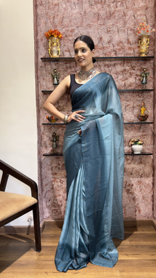 Bansari Textiles Self Design Bollywood Cotton Jute, Silk Blend Saree(Light Blue)