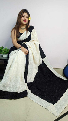 Abharani Saree Kuthir Printed Lucknow Chikankari Chiffon Saree(Multicolor)
