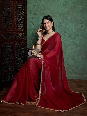 Dhimahi Solid/Plain Bollywood Chiffon Saree(Maroon)