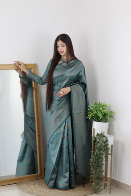 K SALIYA Self Design Banarasi Jacquard Saree(Blue)