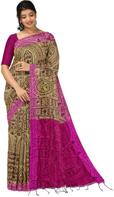 Joyguru Textile Printed Handloom Cotton Silk Saree(Multicolor)