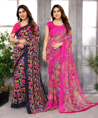 Moda Rapido Printed Bollywood Georgette Saree(Pack of 2, Multicolor)
