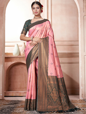 Tasrika Woven Kanjivaram Pure Silk Saree(Pink)