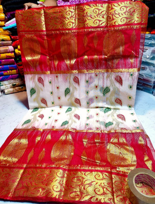 Tant tasar Woven Tant Cotton Silk Saree(White)