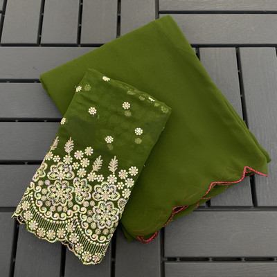 saanvi Solid/Plain, Self Design Bollywood Georgette Saree(Dark Green)