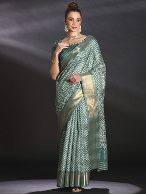 Anouk Rustic Printed Chinnalapattu Art Silk Saree(Light Green)
