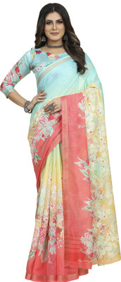 Divastri Printed Daily Wear Cotton Blend Saree(Light Blue)
