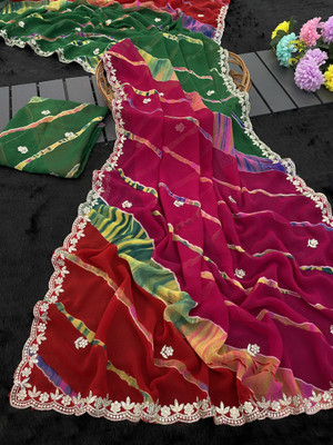 LAJEELEE Embroidered Bandhani Georgette Saree(Green)