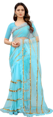 Yashvi Designer Embellished Bollywood Net Saree(Blue)