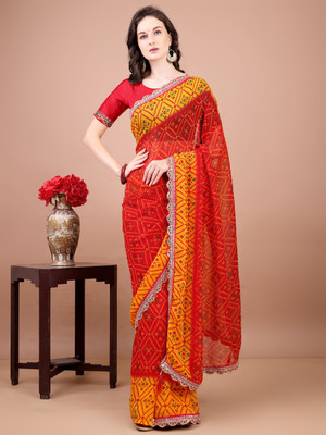Divastri Printed Bandhani Georgette Saree(Red)