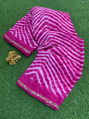 v.divyanshi & co. Printed Leheria Georgette Saree(Pink)