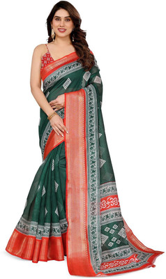 Moda Rapido Printed, Woven Bollywood Cotton Blend Saree(Green)