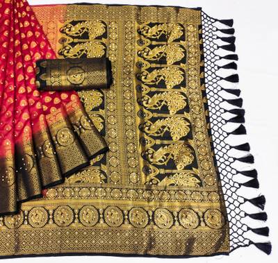 Sara tex Woven Banarasi Nylon Saree