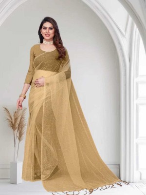 BHAGWATI ART Self Design Bollywood Net Saree(Beige)