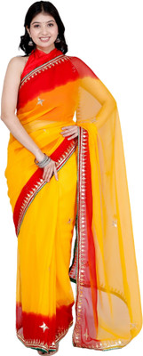 kaccha Soot Embroidered Handloom Georgette Saree(Multicolor, Maroon, Red, Yellow)