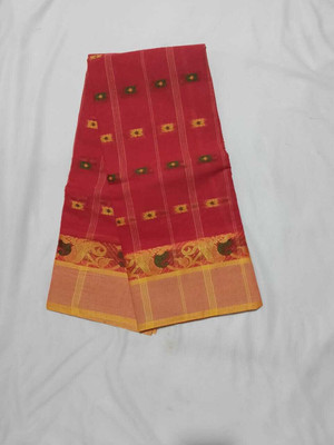 ABEight Woven, Solid/Plain, Self Design Tant Cotton Blend Saree(Red)