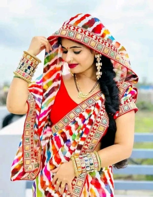 harshit designer Printed Daily Wear Georgette Saree(Multicolor, Red)