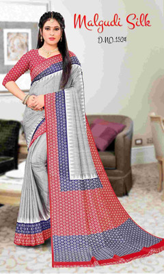SGM Printed Assam Silk Art Silk Saree(Red)