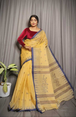 SUDIPTO SAREE HUB Woven Tant Handloom Pure Cotton Saree(Cream)