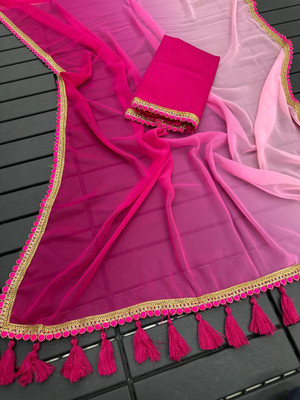 MM VENTURE Solid/Plain Bollywood Georgette Saree(Pink)