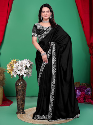 Tanvi Embellished Assam Silk Silk Blend Saree(Black)