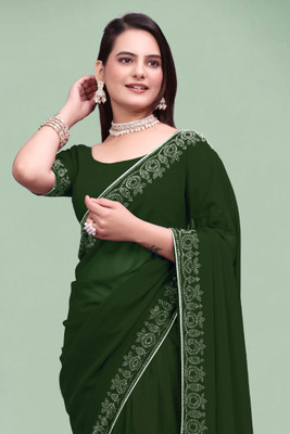 meaven tex Embellished Bollywood Georgette Saree(Green)