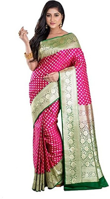 HouseOfCommon Printed Banarasi Handloom Pure Silk Saree(Pink)