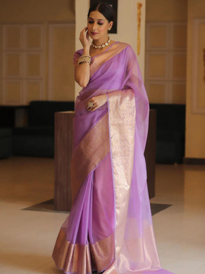 Rachna Embellished Kanjivaram Organza Saree(Purple)