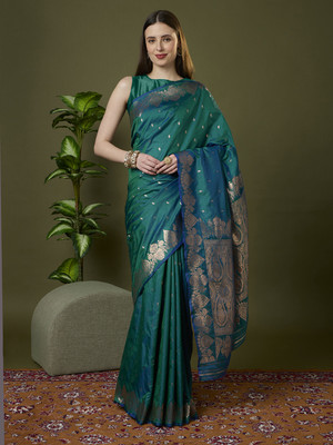 Spetila Woven Banarasi Jacquard, Pure Silk Saree(Green)