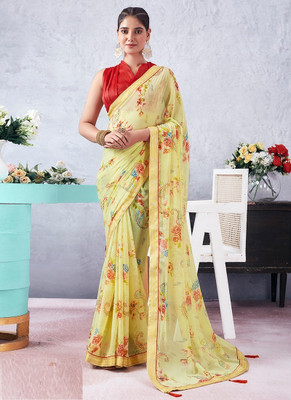 Panchvati NX Printed Bollywood Chiffon Saree(Yellow)