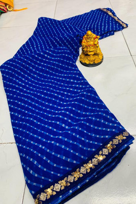 charmie designer Printed Bandhani Georgette Saree(Blue)