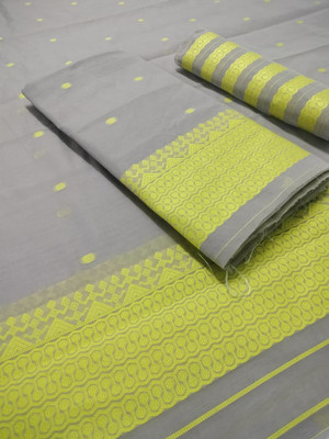 S P CREATION Woven Mekhela Chador Cotton Silk Saree(Grey)