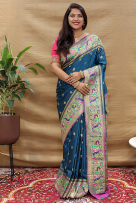 amirat Woven Paithani Jacquard Saree(Dark Blue)