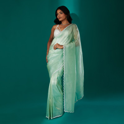 Teejh Solid/Plain Bollywood Tissue Saree(Purple)