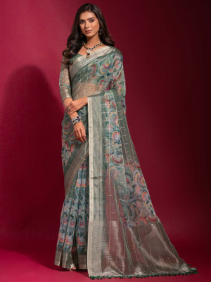 Tasrika Embellished Bollywood Linen Saree(Light Blue)
