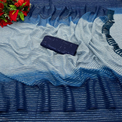 ICEBERGEXIM Embroidered Banarasi Georgette Saree(Blue)