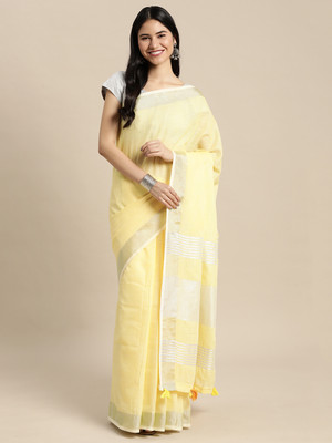 Pandadi Saree Self Design Kanjivaram Cotton Linen Saree(Yellow)