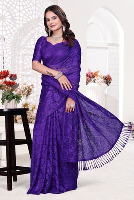SMITSAREE Self Design Bollywood Net Saree(Purple)