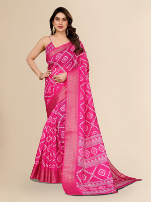 Moda Rapido Printed Bandhani Cotton Blend Saree(Pink)