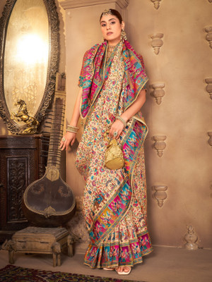 Sariya Woven Madhubani Pure Silk, Jacquard Saree(Beige)