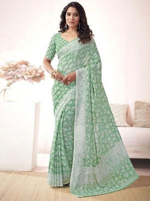 HouseOfCommon Printed Bollywood Georgette Saree(Light Green)