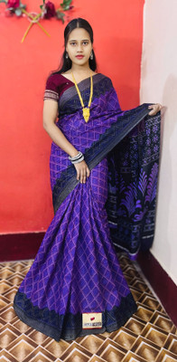 ARTFULTHREADS Printed, Graphic Print Sambalpuri Pure Cotton Saree(Purple)