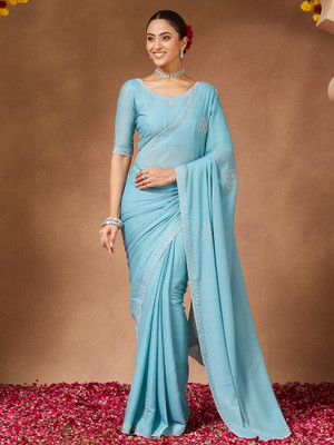 Sareemall Embroidered Bollywood Georgette Saree(Light Blue)