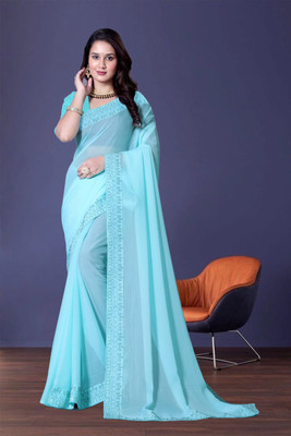 Lajamani Fashion Self Design, Solid/Plain Bollywood Georgette Saree(Light Blue)