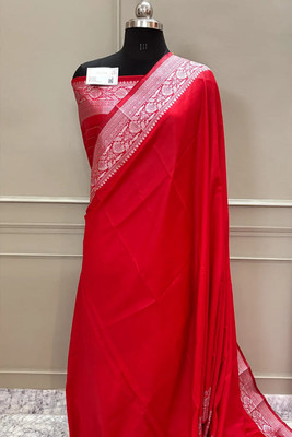 NIVACREATIONS Embroidered Assam Silk Pure Silk Saree(Red)